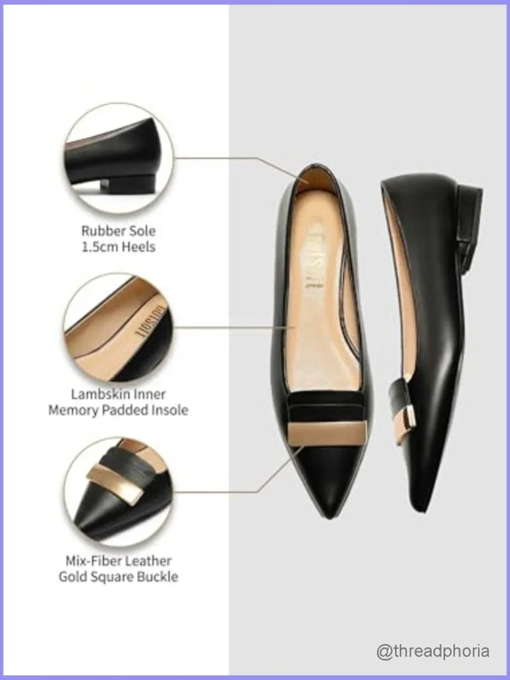 Pointed Toe Slip On Flat Lambskin Insole Metal Deco Office Shoes